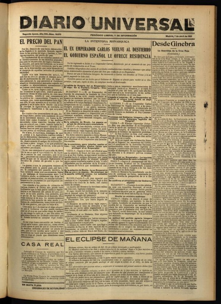 Miniatura de Diario Universal del 7 de abril de 1921