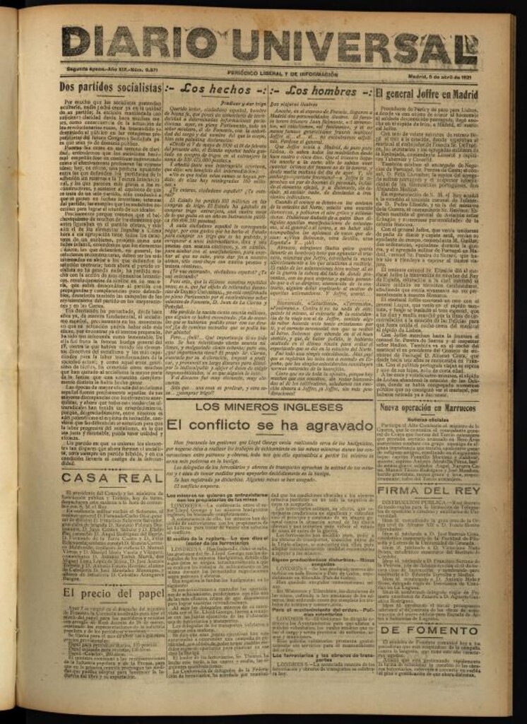 Miniatura de Diario Universal del 8 de abril de 1921