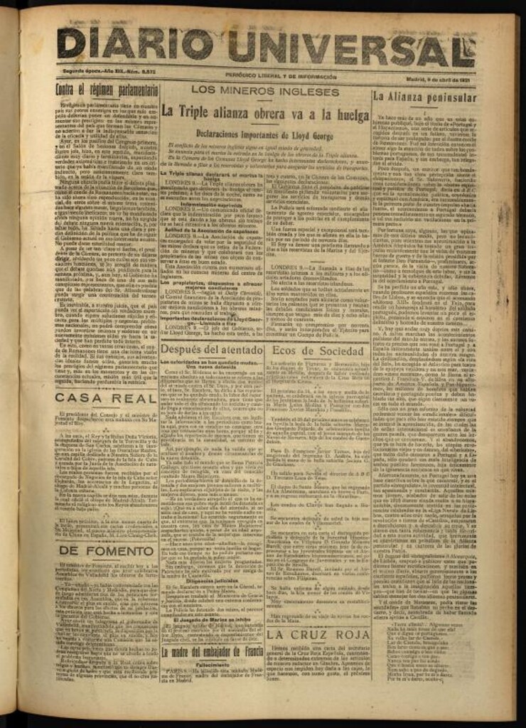 Miniatura de Diario Universal del 9 de abril de 1921