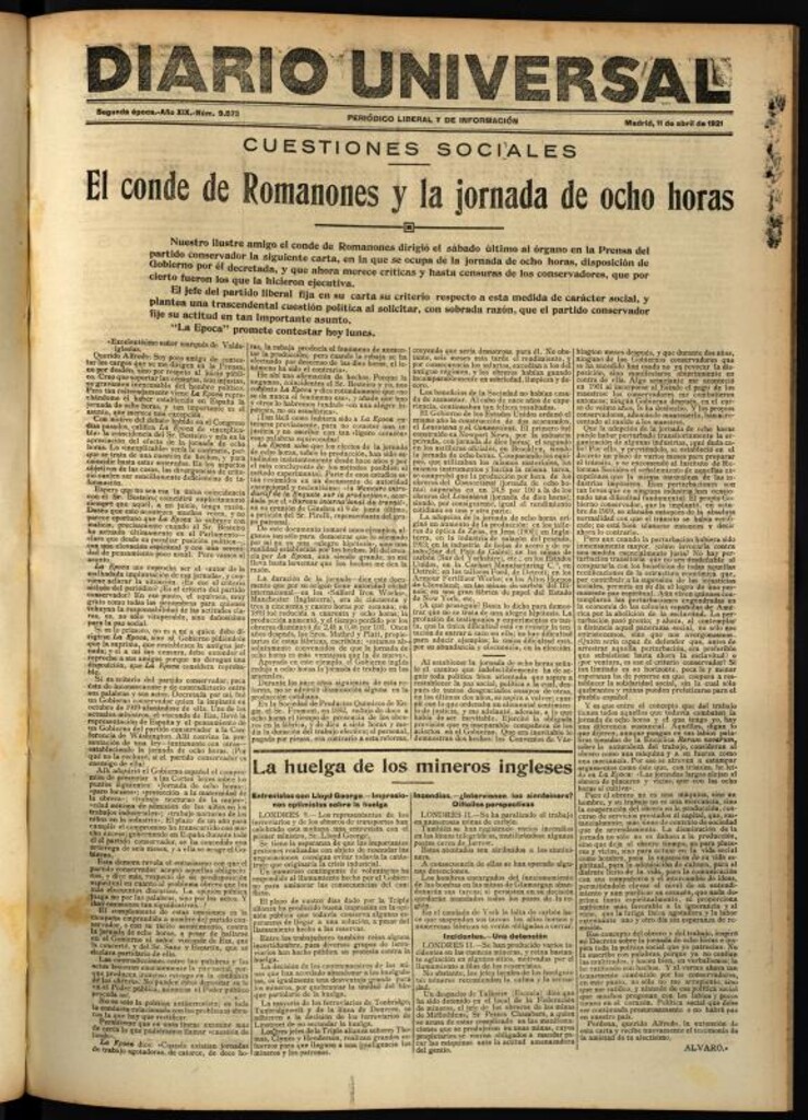 Miniatura de Diario Universal del 11 de abril de 1921