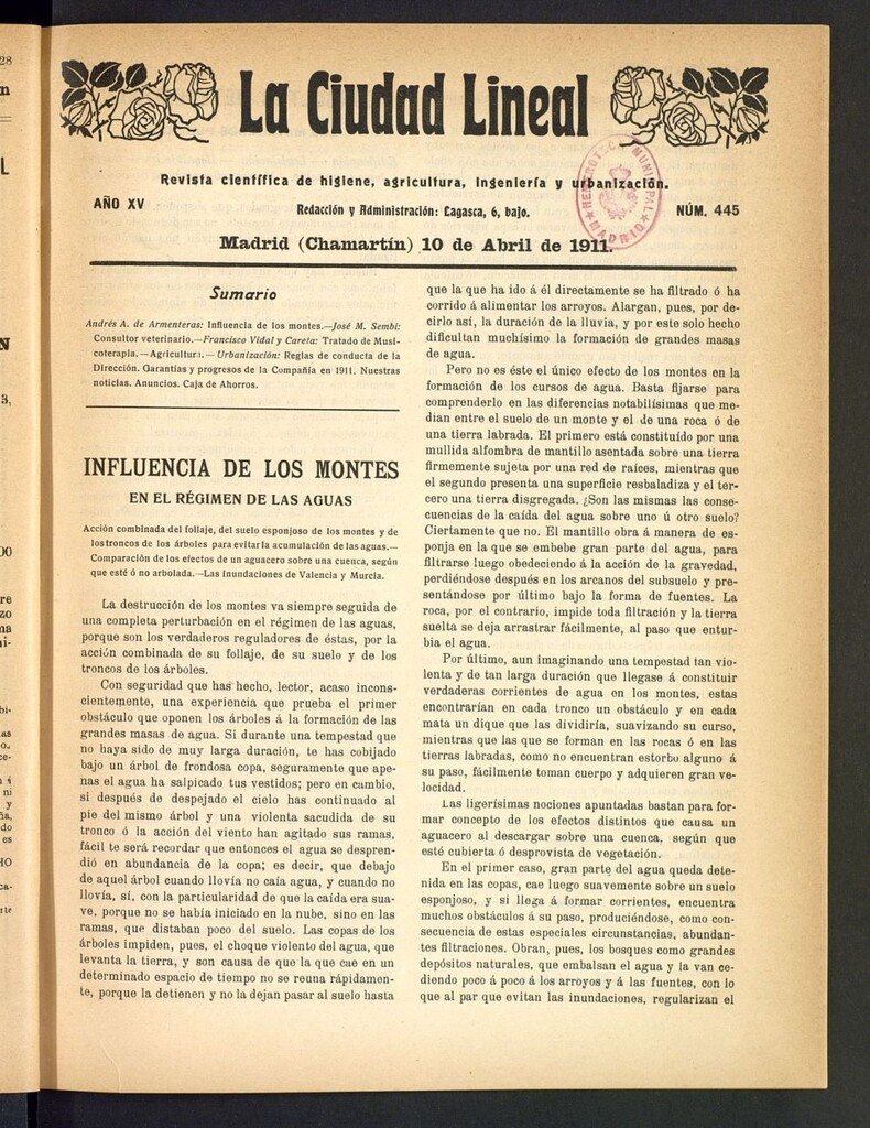 Miniatura de La Ciudad Lineal : órgano oficial de la Compañía Madrileña de Urbanización del 10 de abril de 1911