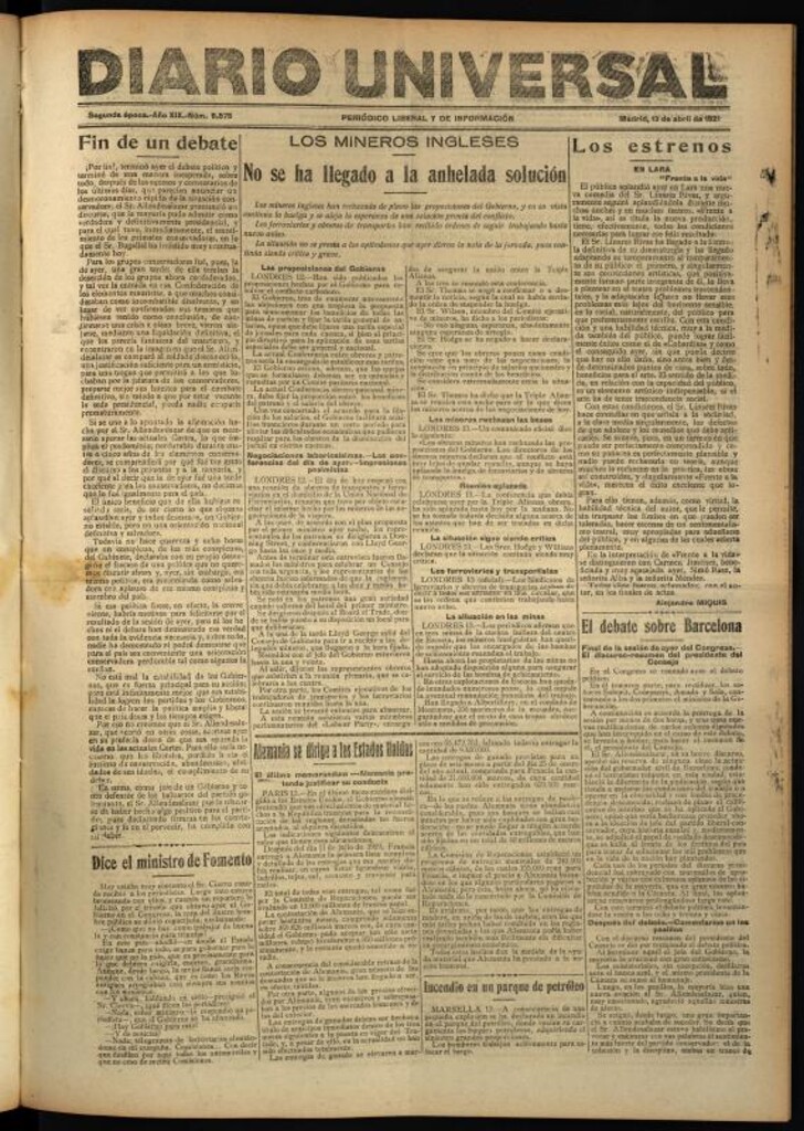 Miniatura de Diario Universal del 13 de abril de 1921