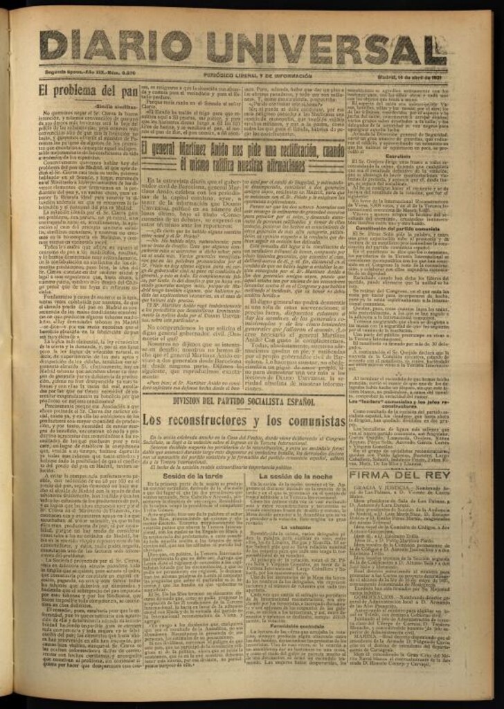 Miniatura de Diario Universal del 14 de abril de 1921