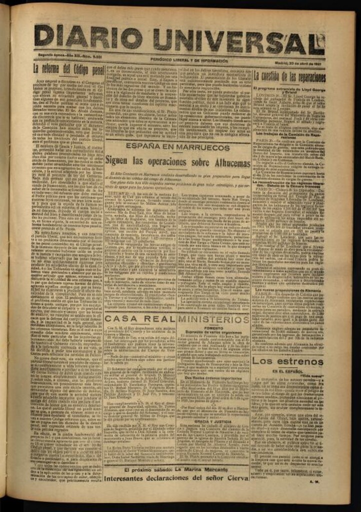 Miniatura de Diario Universal del 20 de abril de 1921