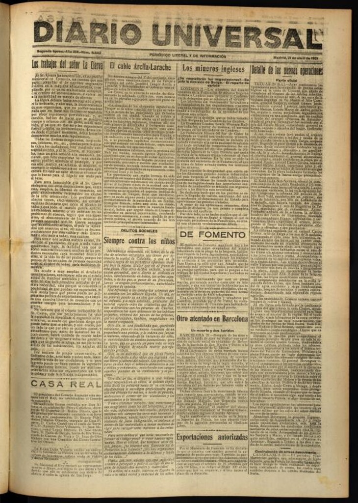 Miniatura de Diario Universal del 21 de abril de 1921