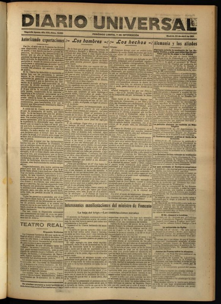 Miniatura de Diario Universal del 22 de abril de 1921
