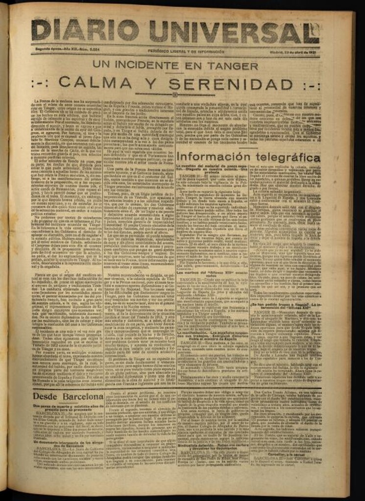 Miniatura de Diario Universal del 23 de abril de 1921