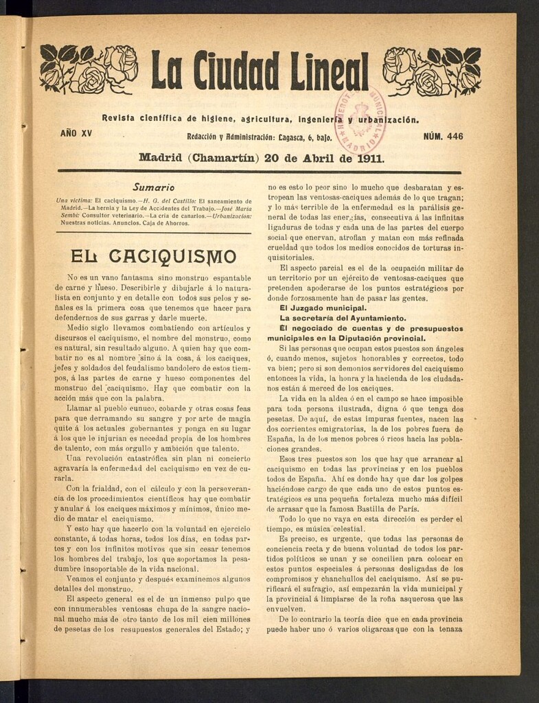 Miniatura de La Ciudad Lineal : órgano oficial de la Compañía Madrileña de Urbanización del 20 de abril de 1911