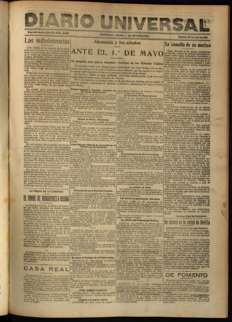 Miniatura de Diario Universal del 26 de abril de 1921