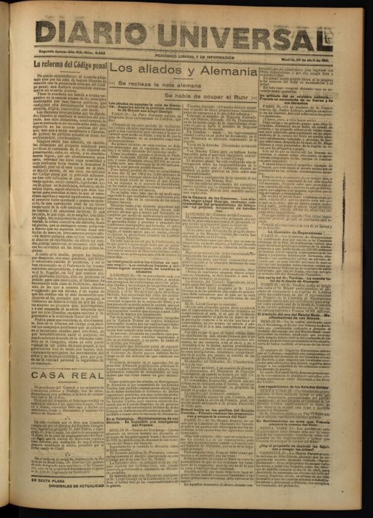 Miniatura de Diario Universal del 29 de abril de 1921