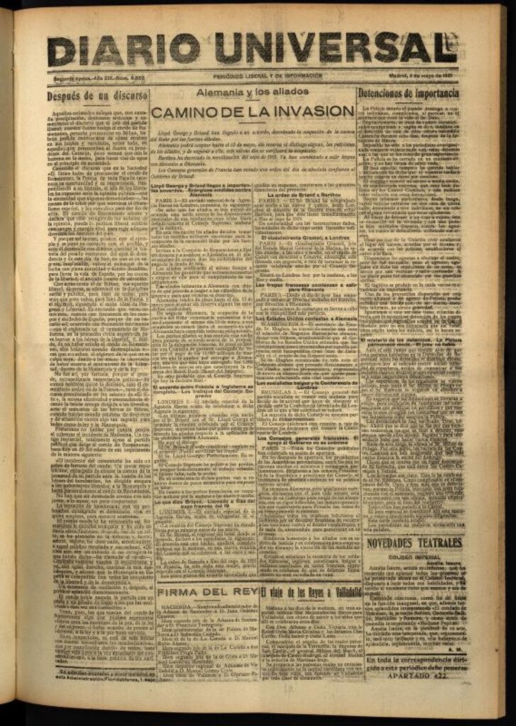 Miniatura de Diario Universal del 3 de mayo de 1921