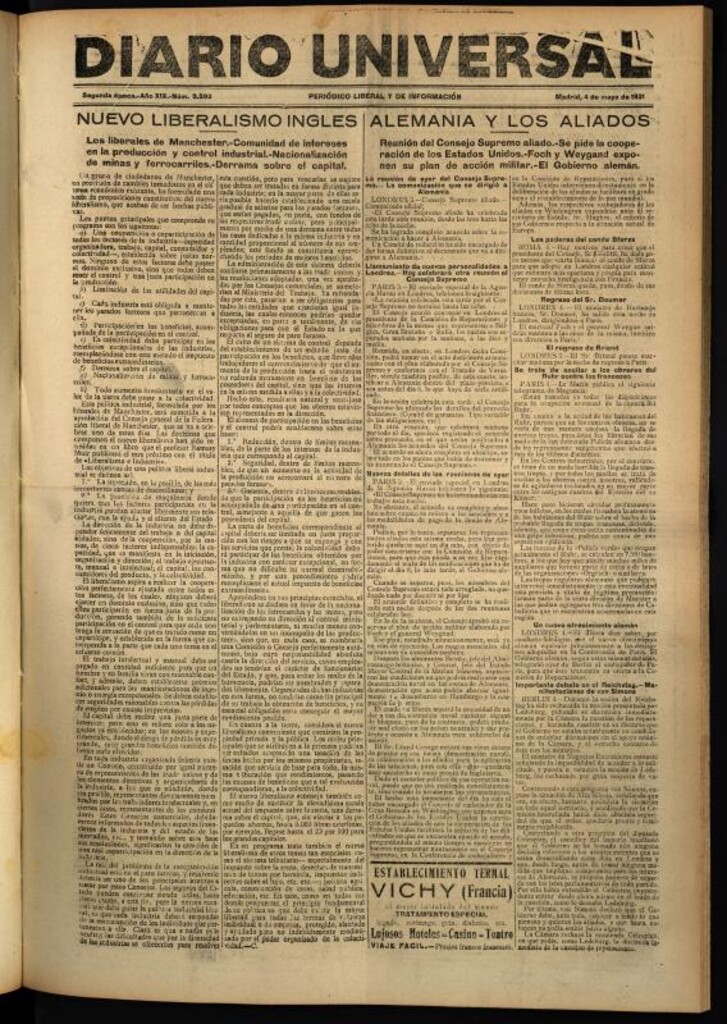 Miniatura de Diario Universal del 4 de mayo de 1921