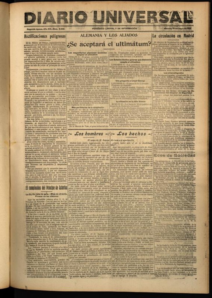 Miniatura de Diario Universal del 10 de mayo de 1921