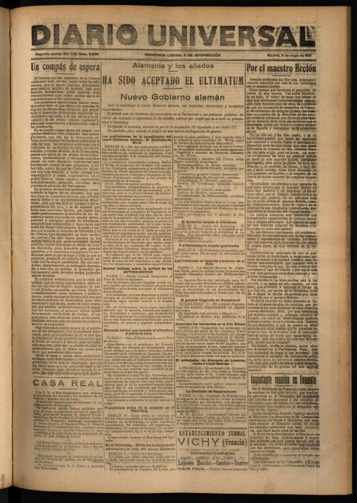 Miniatura de Diario Universal del 11 de mayo de 1921