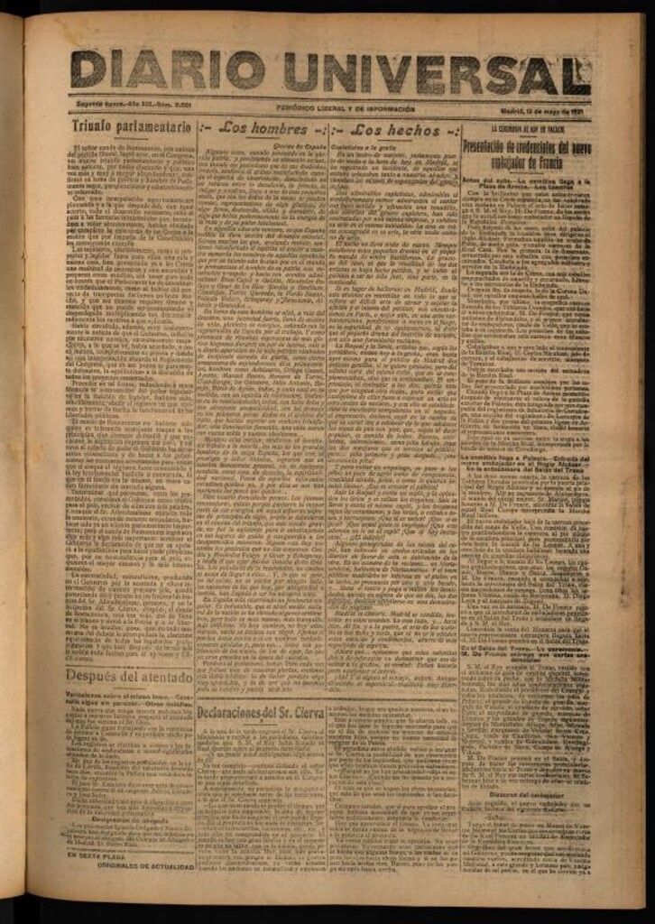 Miniatura de Diario Universal del 13 de mayo de 1921