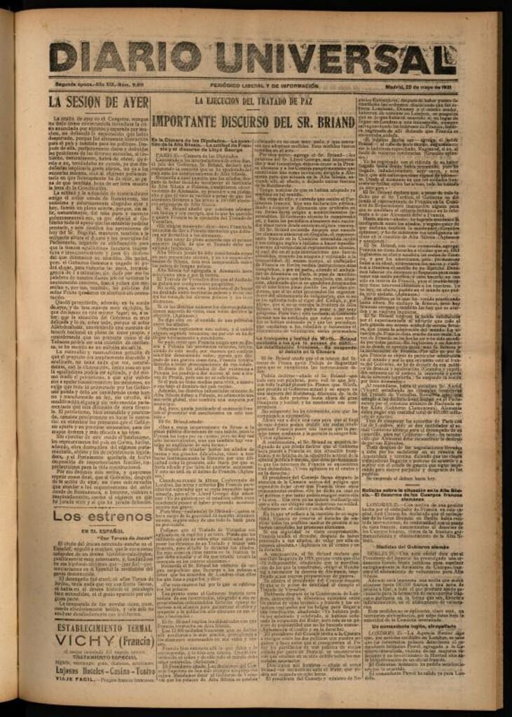 Miniatura de Diario Universal del 25 de mayo de 1921