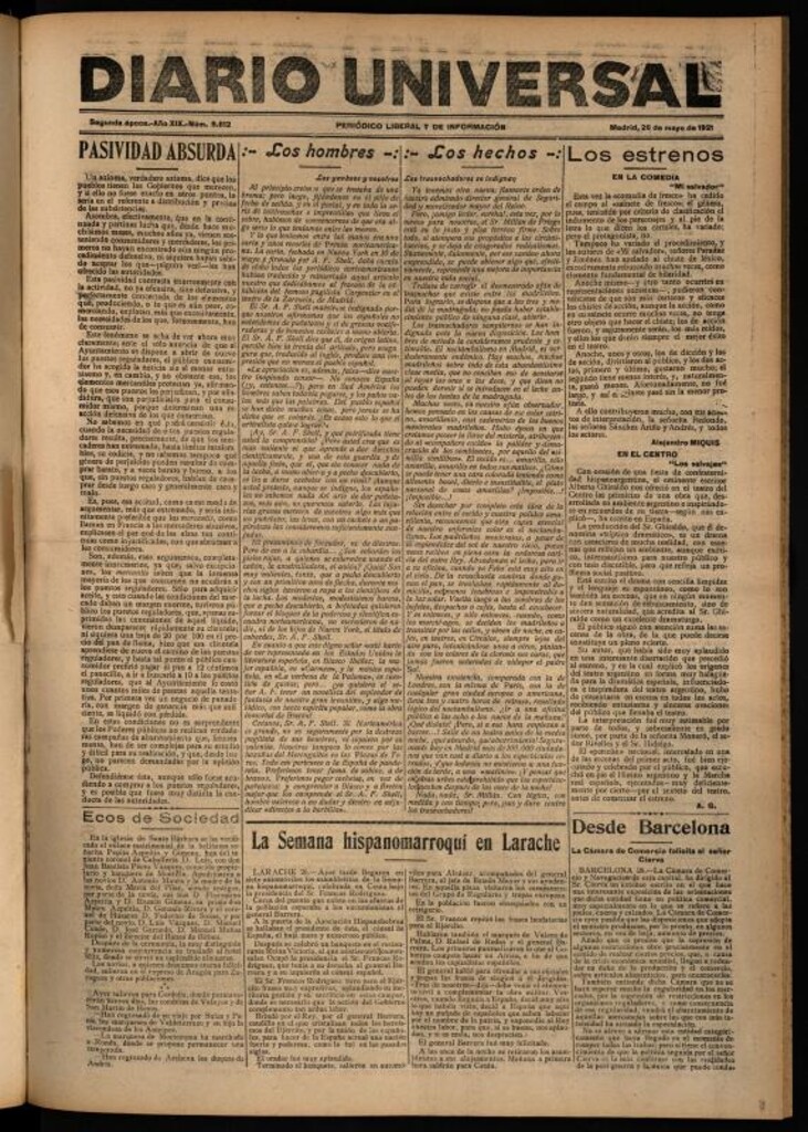 Miniatura de Diario Universal del 26 de mayo de 1921