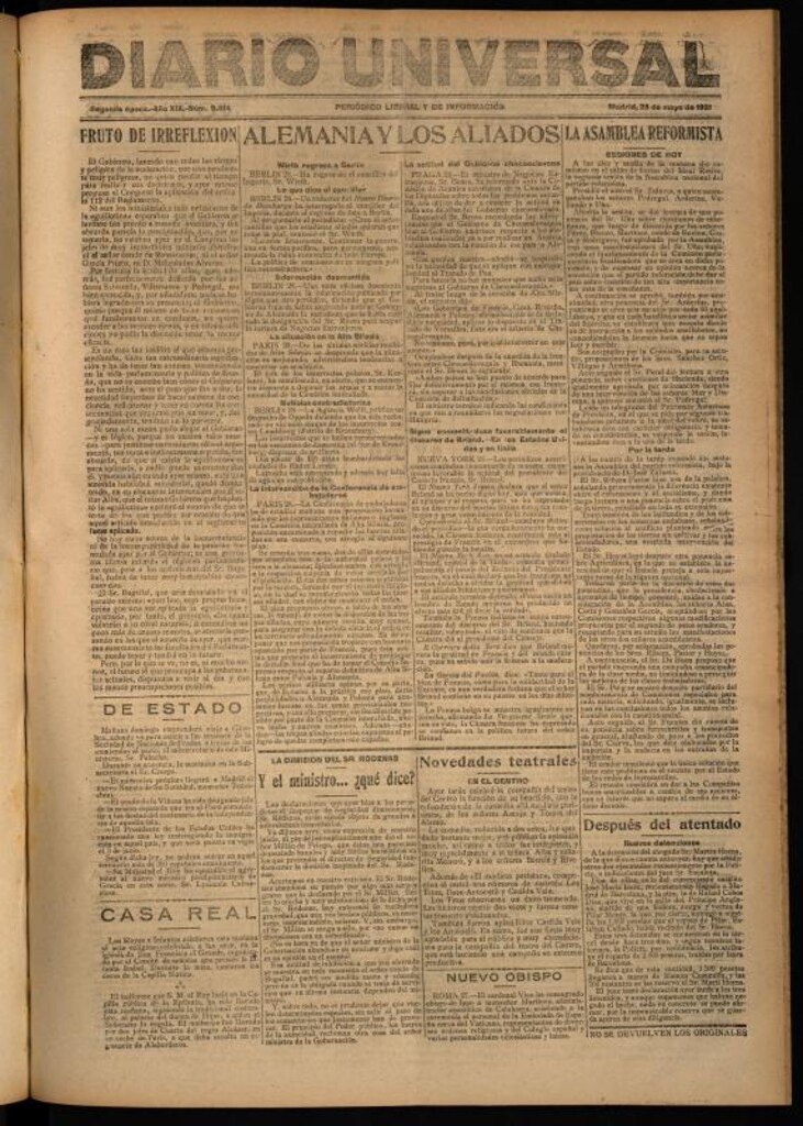 Miniatura de Diario Universal del 28 de mayo de 1921