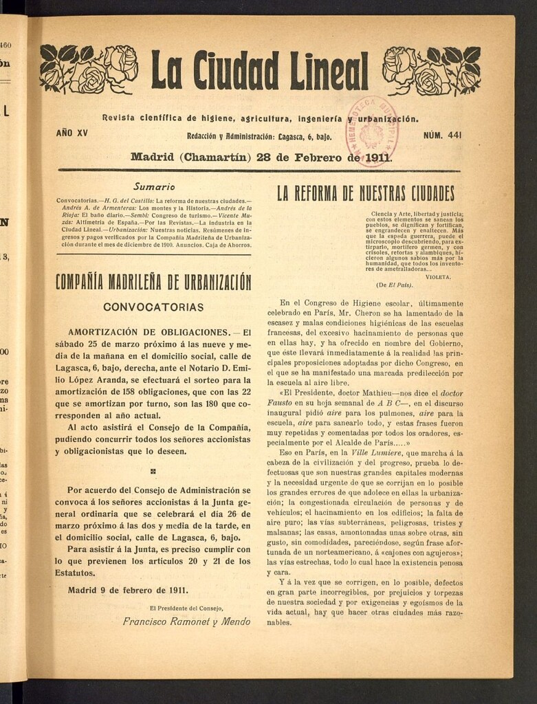 Miniatura de La Ciudad Lineal : órgano oficial de la Compañía Madrileña de Urbanización del 28 de febrero de 1911