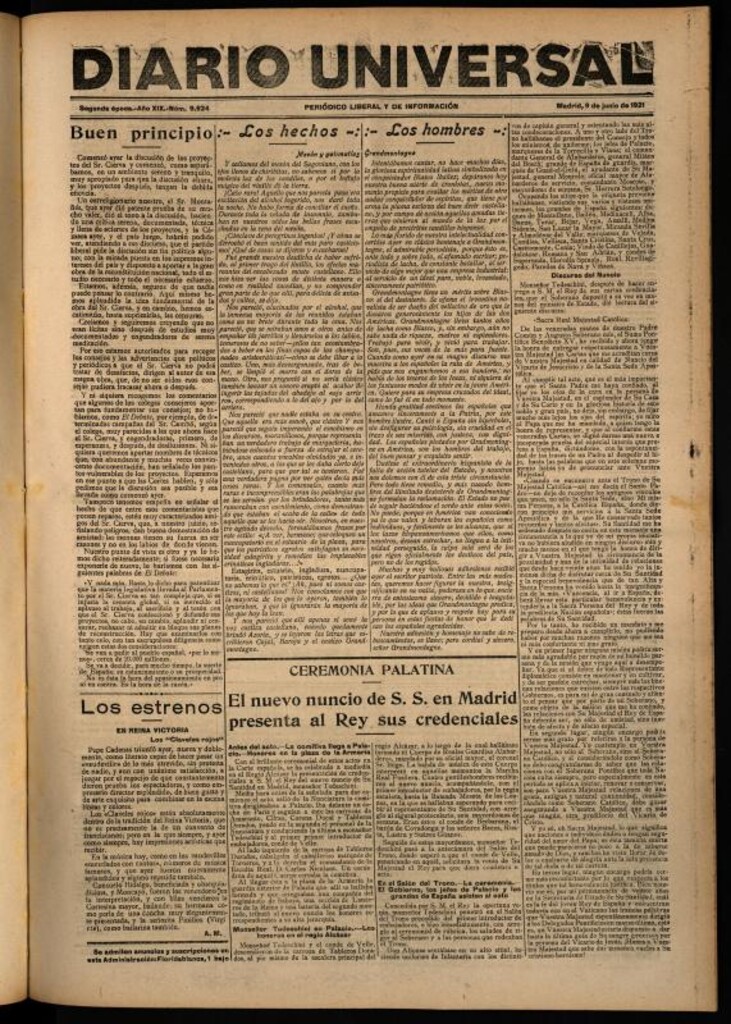 Miniatura de Diario Universal del 9 de junio de 1921