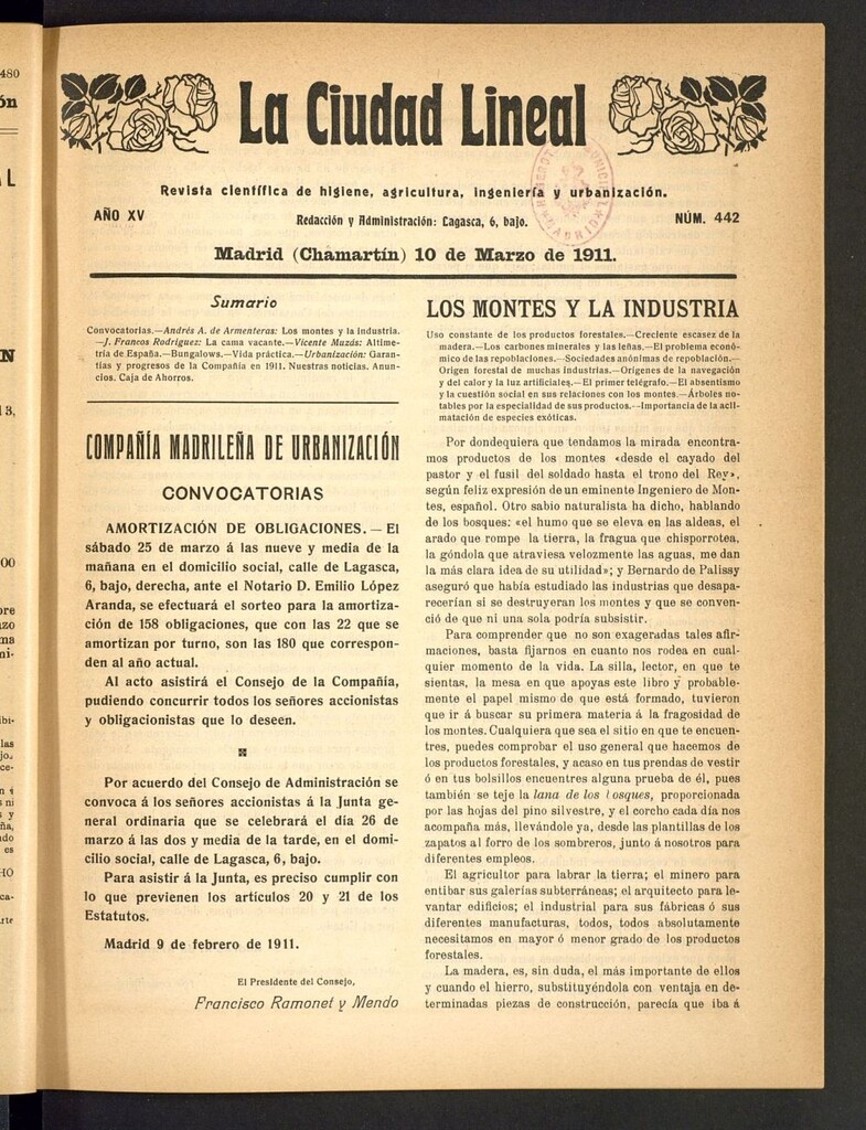 Miniatura de La Ciudad Lineal : órgano oficial de la Compañía Madrileña de Urbanización del 10 de marzo de 1911