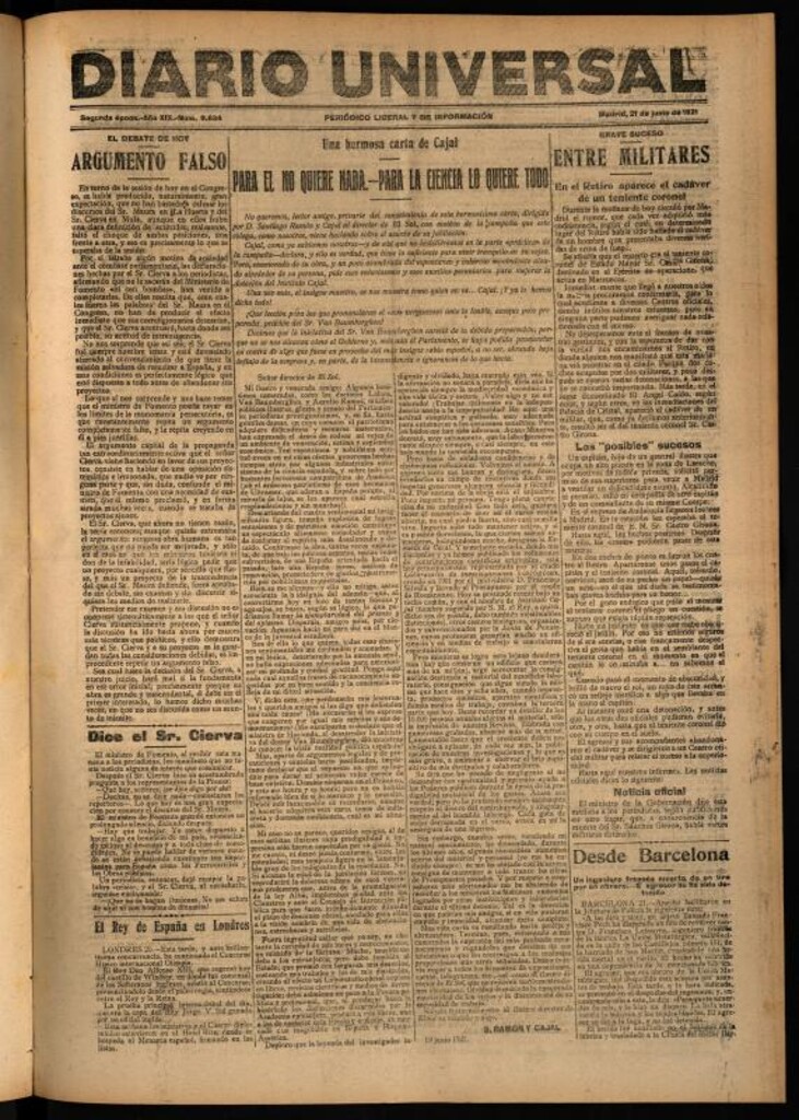 Miniatura de Diario Universal del 21 de junio de 1921