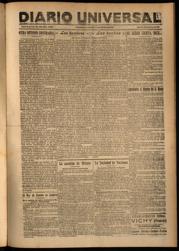 Miniatura de Diario Universal del 22 de junio de 1921