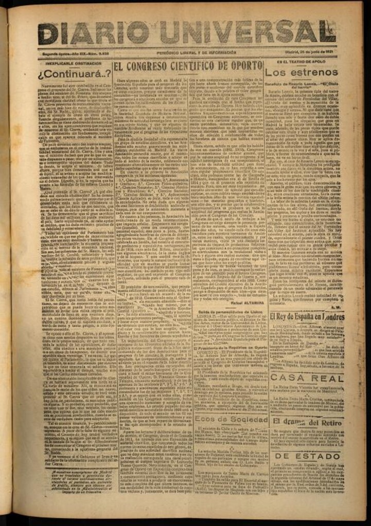 Miniatura de Diario Universal del 25 de junio de 1921