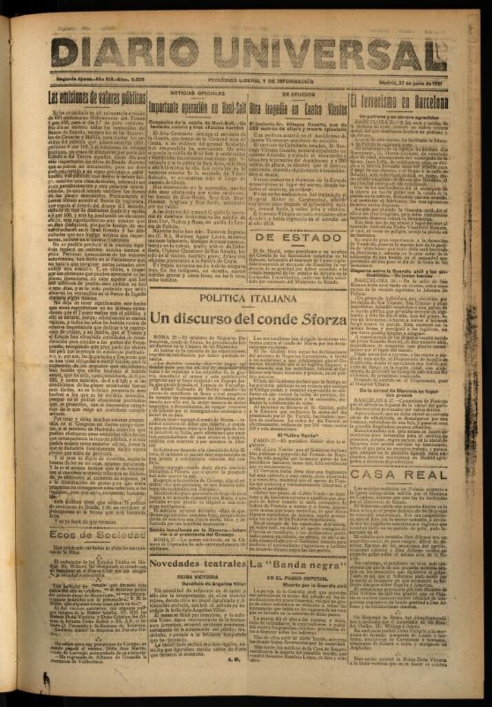 Miniatura de Diario Universal del 27 de junio de 1921