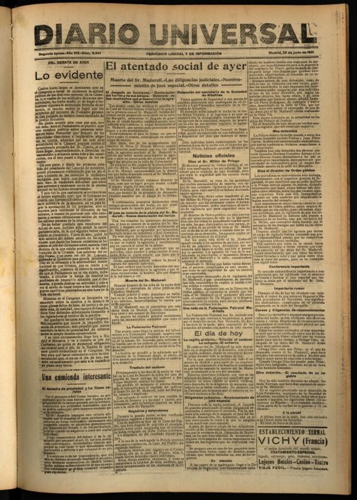 Miniatura de Diario Universal del 29 de junio de 1921