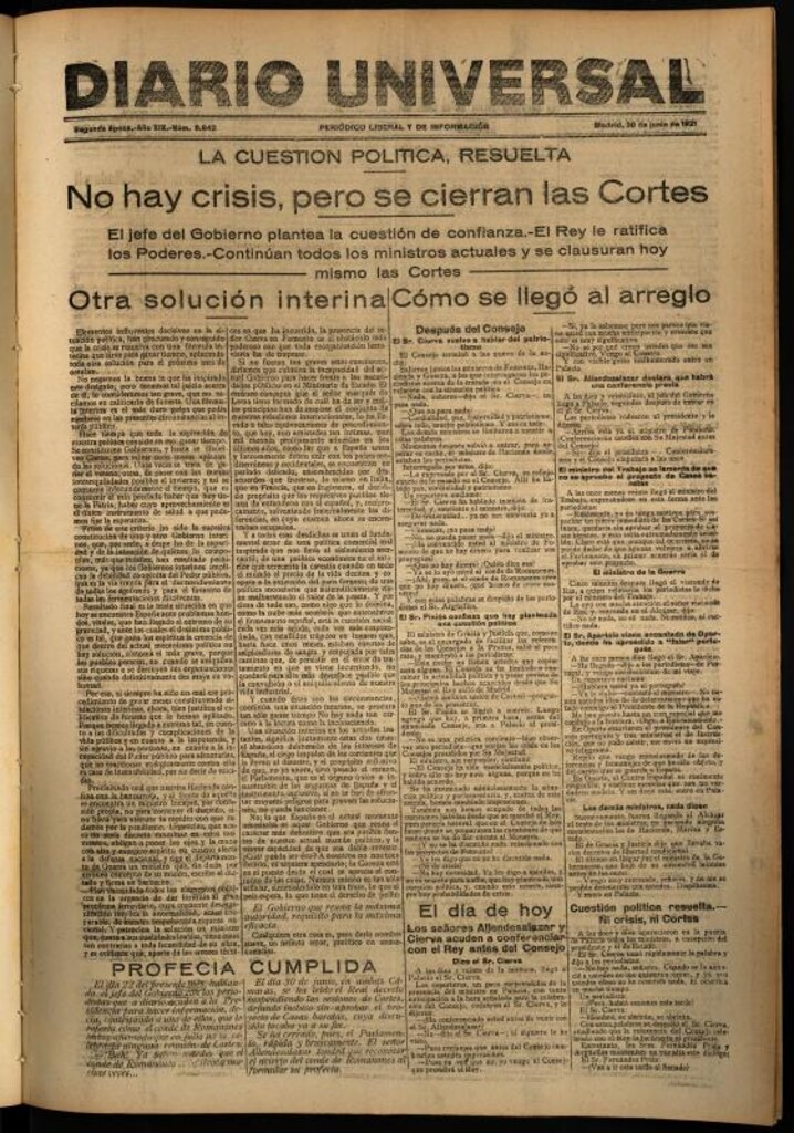 Miniatura de Diario Universal del 30 de junio de 1921