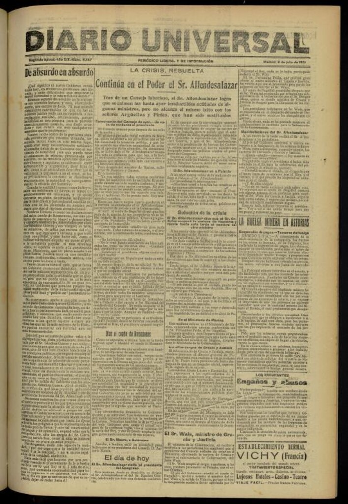 Miniatura de Diario Universal del 6 de julio de 1921