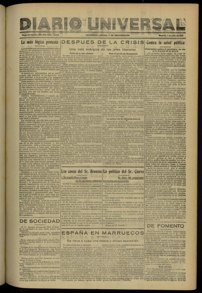 Miniatura de Diario Universal del 7 de julio de 1921
