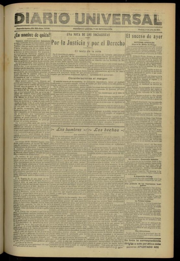 Miniatura de Diario Universal del 8 de julio de 1921