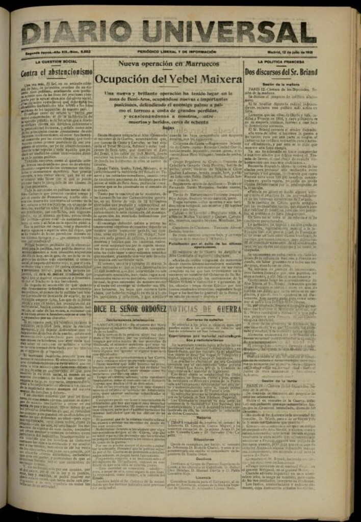 Miniatura de Diario Universal del 12 de julio de 1921