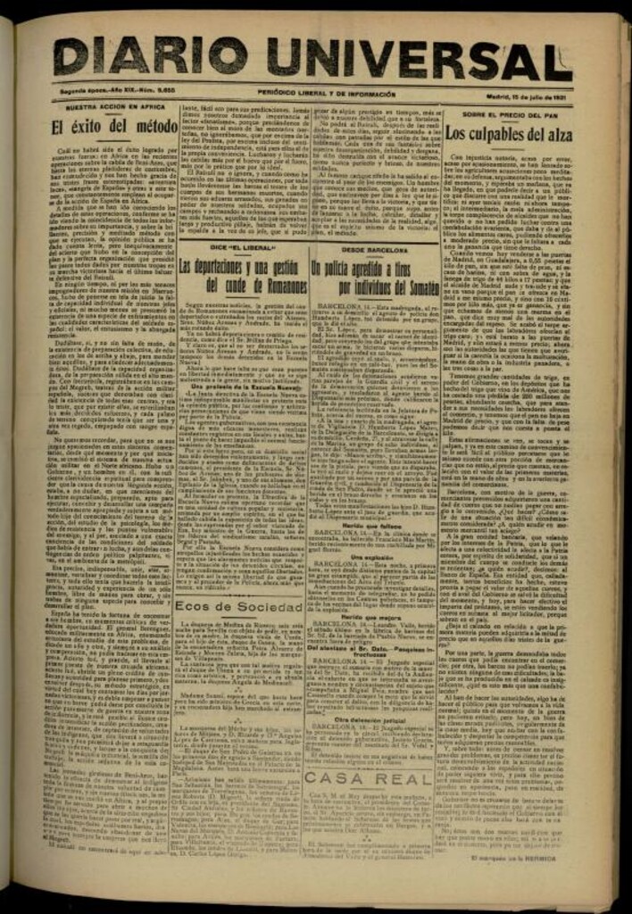 Miniatura de Diario Universal del 15 de julio de 1921