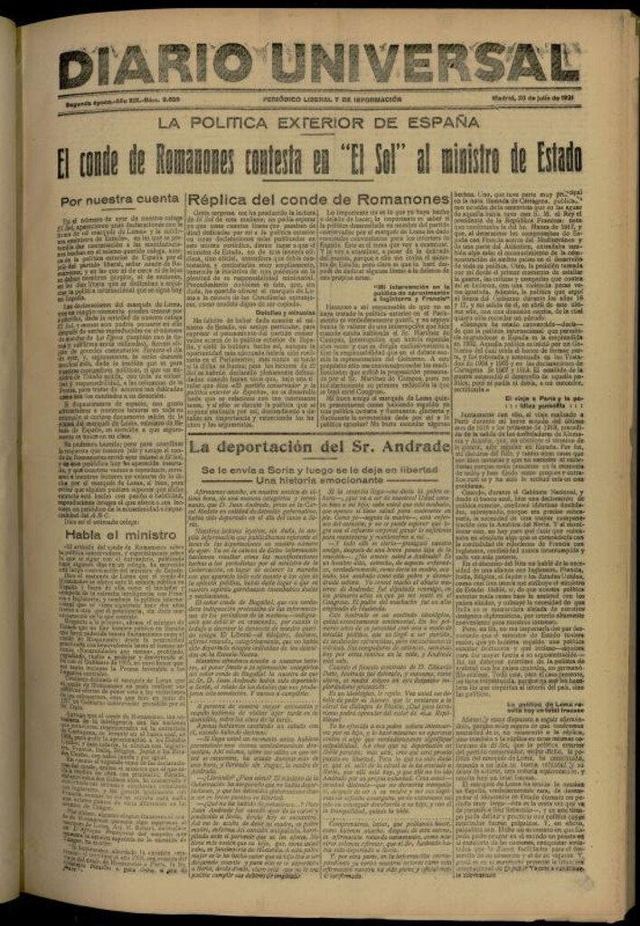 Miniatura de Diario Universal del 20 de julio de 1921