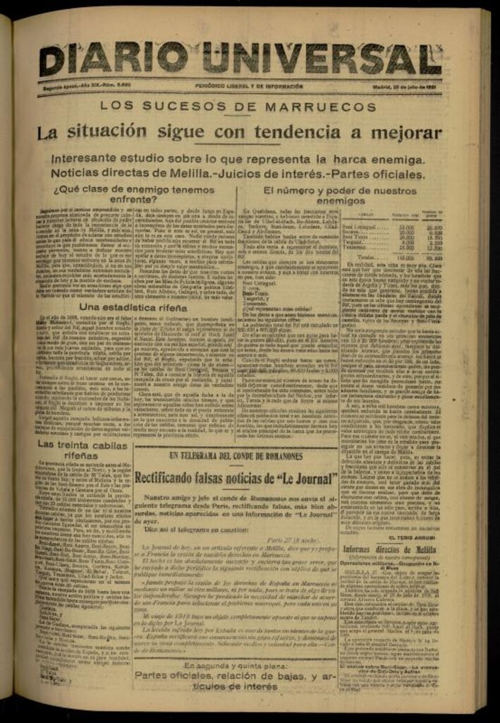 Miniatura de Diario Universal del 28 de julio de 1921