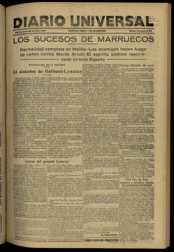 Miniatura de Diario Universal del 1 de agosto de 1921
