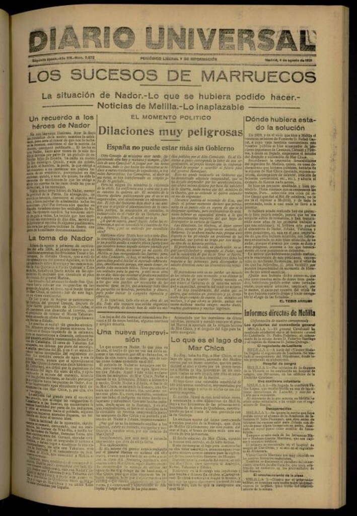 Miniatura de Diario Universal del 4 de agosto de 1921