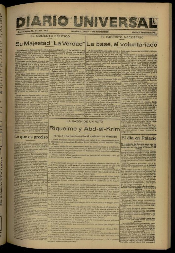 Miniatura de Diario Universal del 5 de agosto de 1921