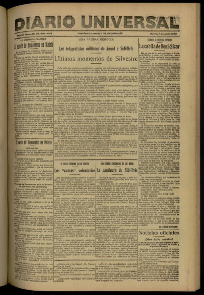 Miniatura de Diario Universal del 8 de agosto de 1921