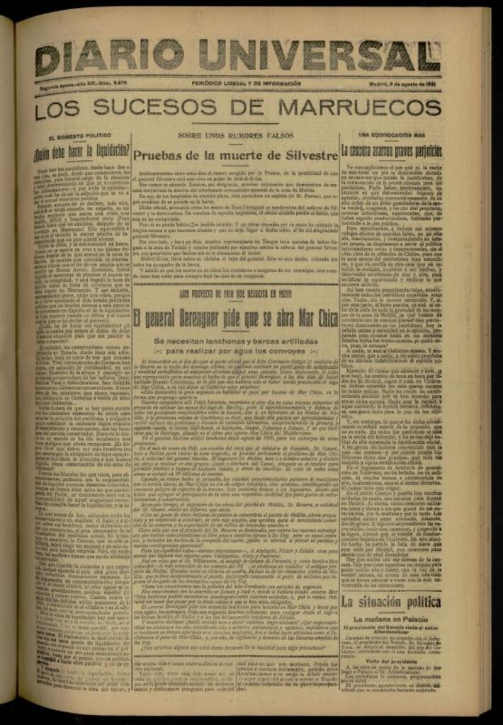 Miniatura de Diario Universal del 9 de agosto de 1921