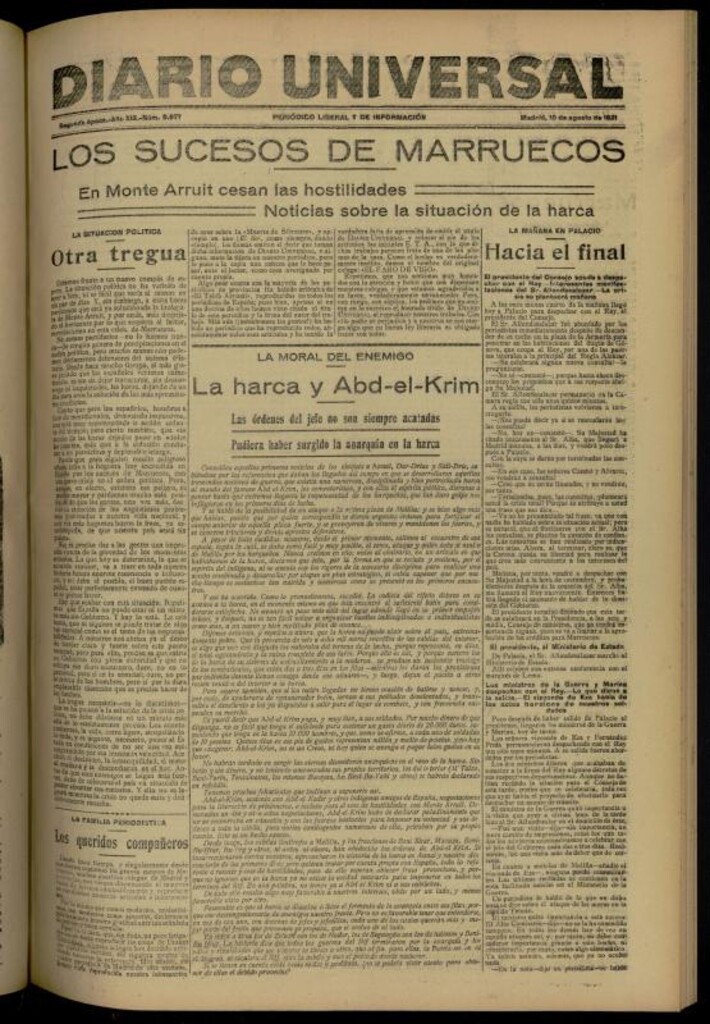 Miniatura de Diario Universal del 10 de agosto de 1921
