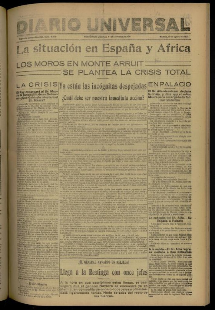Miniatura de Diario Universal del 11 de agosto de 1921