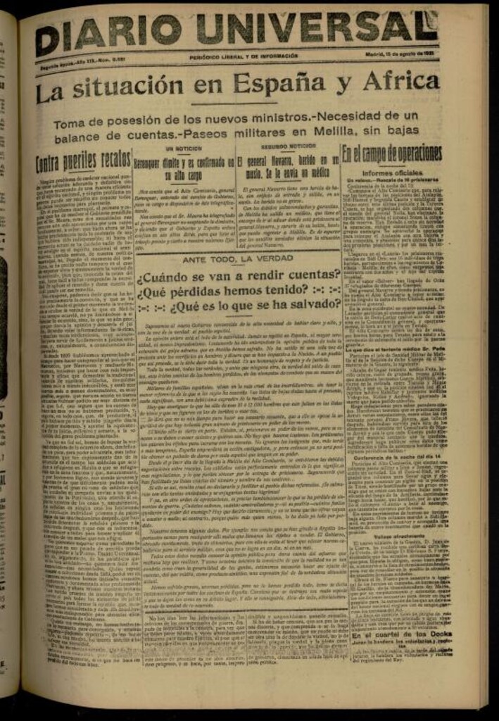 Miniatura de Diario Universal del 15 de agosto de 1921