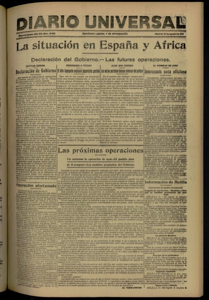 Miniatura de Diario Universal del 16 de agosto de 1921