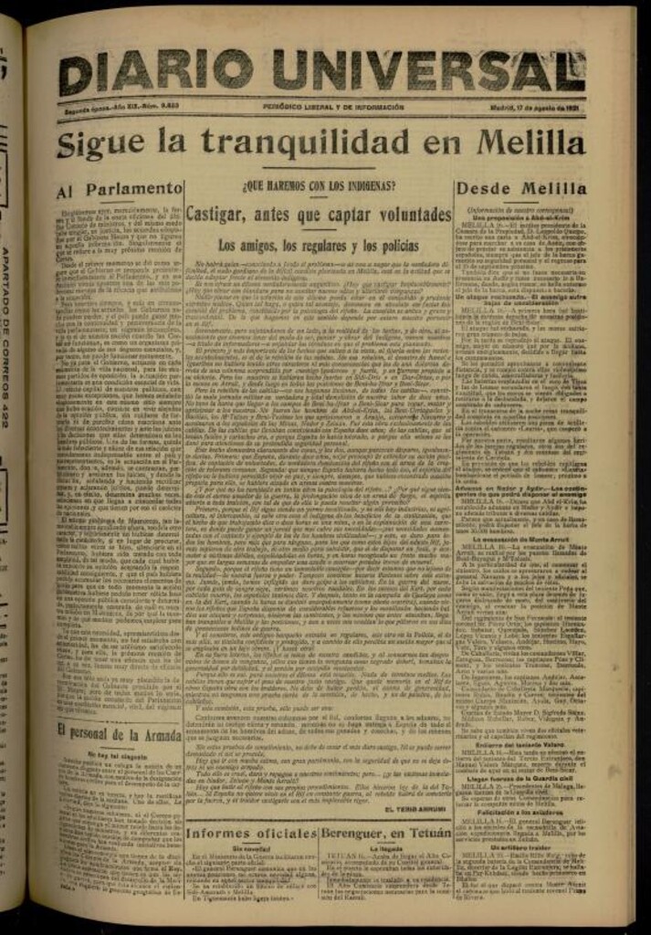 Miniatura de Diario Universal del 17 de agosto de 1921