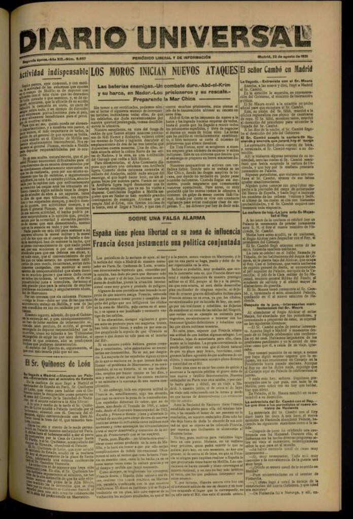 Miniatura de Diario Universal del 22 de agosto de 1921