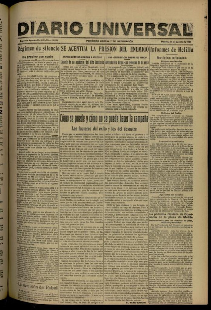 Miniatura de Diario Universal del 23 de agosto de 1921
